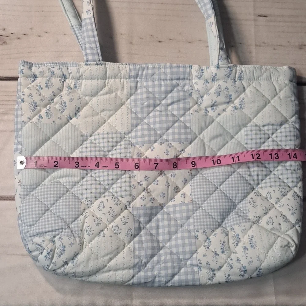 Quilted Blue Floral Tote Bag French Cottage Core